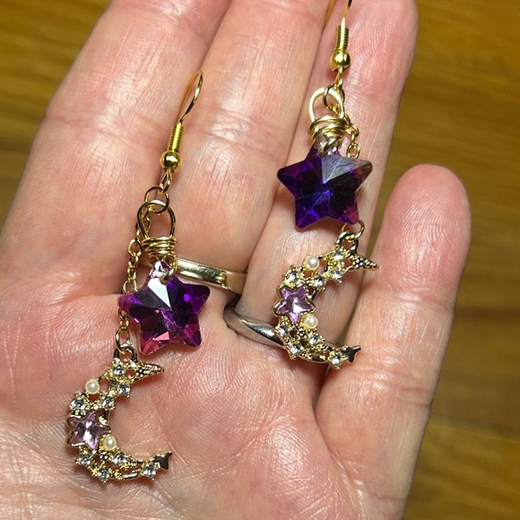 Hand Crafted Jewelry - 3/$25 Purple Star and Crescent Moon Earrings